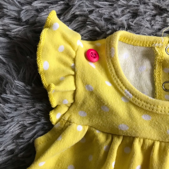 5/$25 PEANUT BUTTONS yellow polka dot romper - Picture 4 of 5